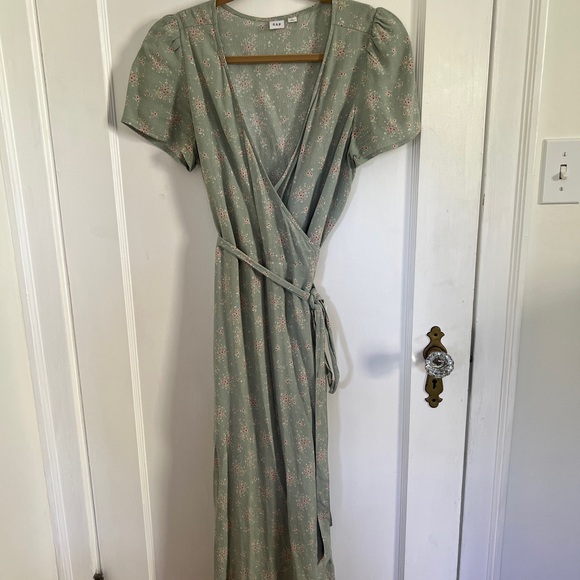 Floral Wrap Dress in Sage Green - Picture 3 of 7